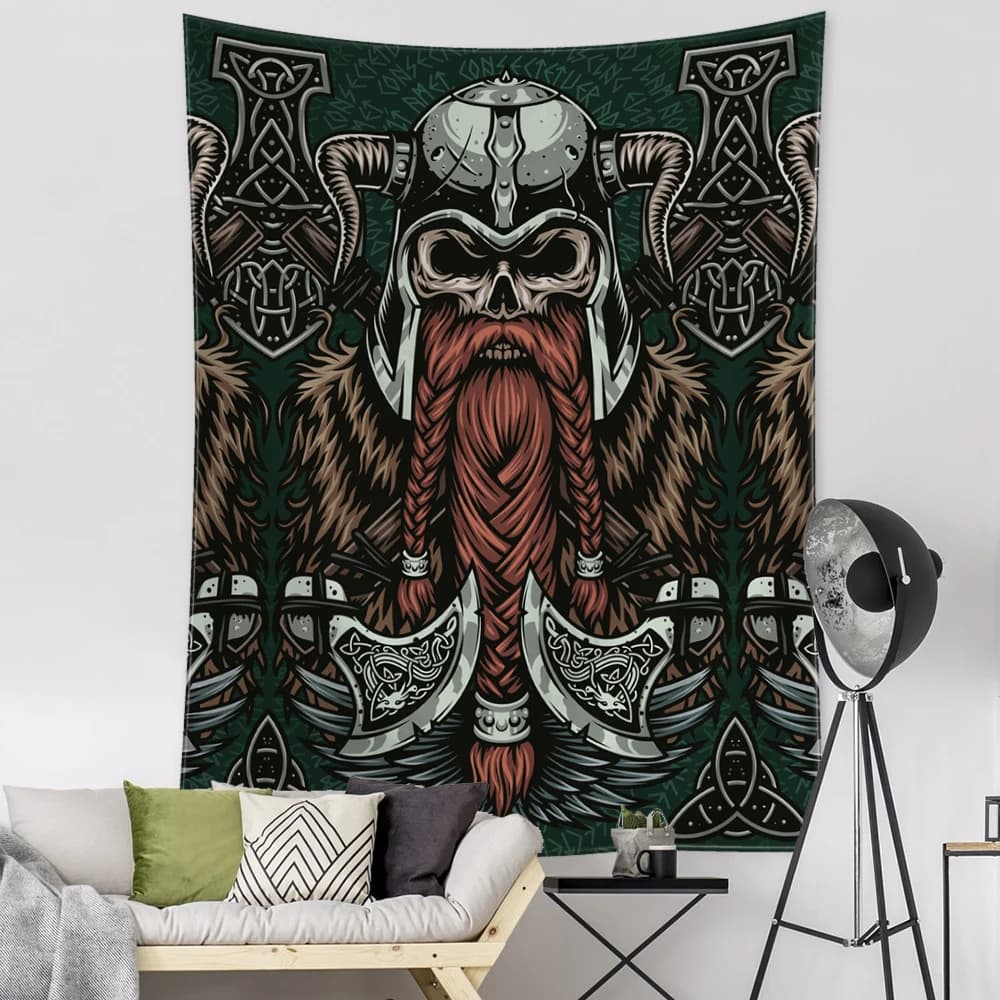 Viking Person Head Tapestry Ancient Psychedelic Witchcraft Mysterious Wall Hanging Bohemian Room Dormitory Decor