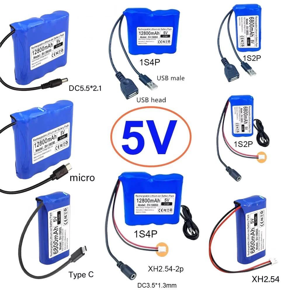 Batteria al litio 5V 18650 12.8Ah 9.8Ah 6.8Ah per microcontrollore LED Luce esterna Altoparlante Bluetooth Alimentatore di backup audio
