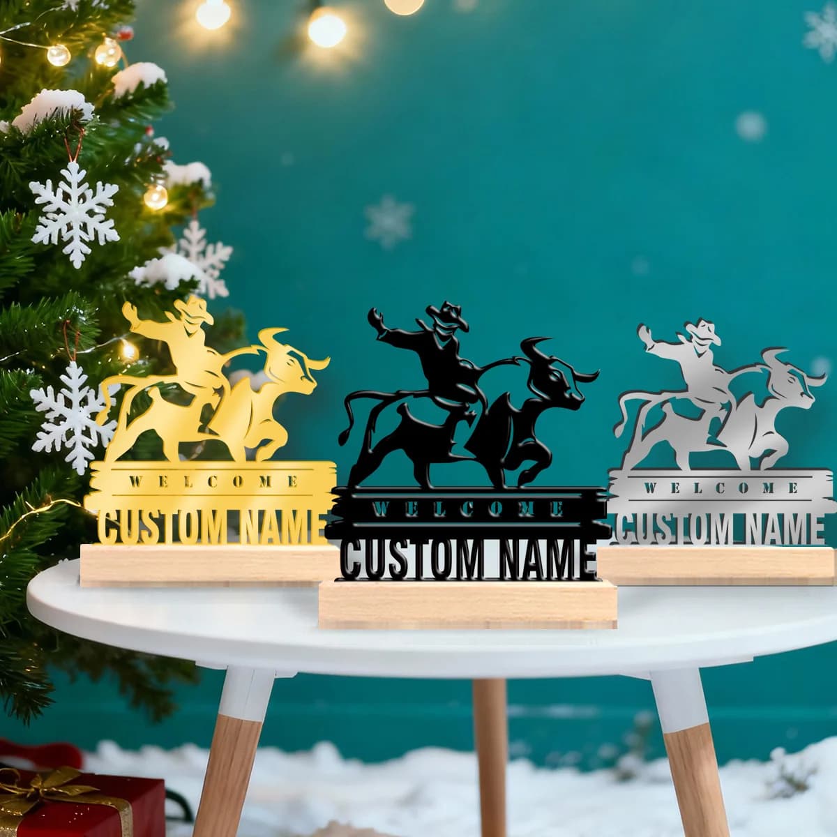 1pc Desktop Metal Ornaments Custom Name Equipped with A Wooden Base Perfect for Home or Office Decoration