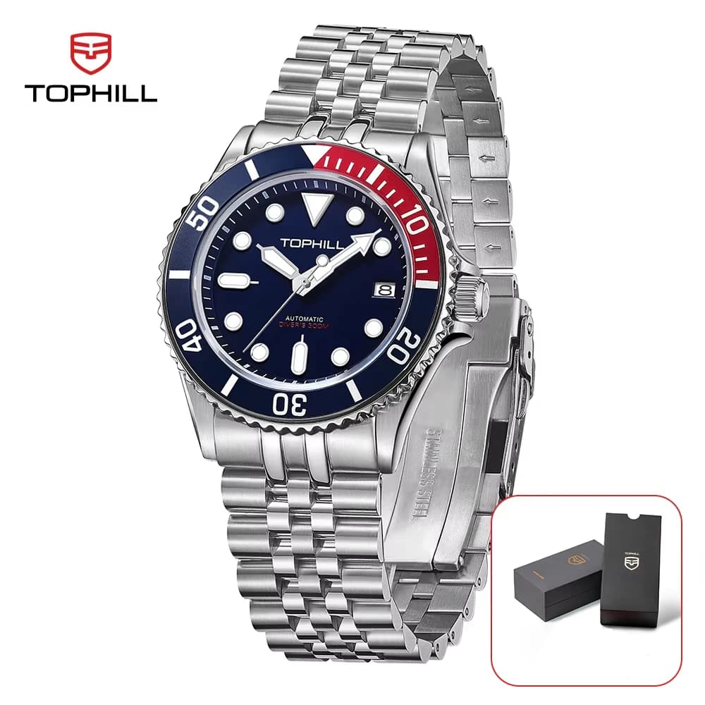 TOPHILL Men's Gift Watches 300m Diving Super Bright Sapphire Calendar Japan NH35 Automatic mechanical wristwatch with box