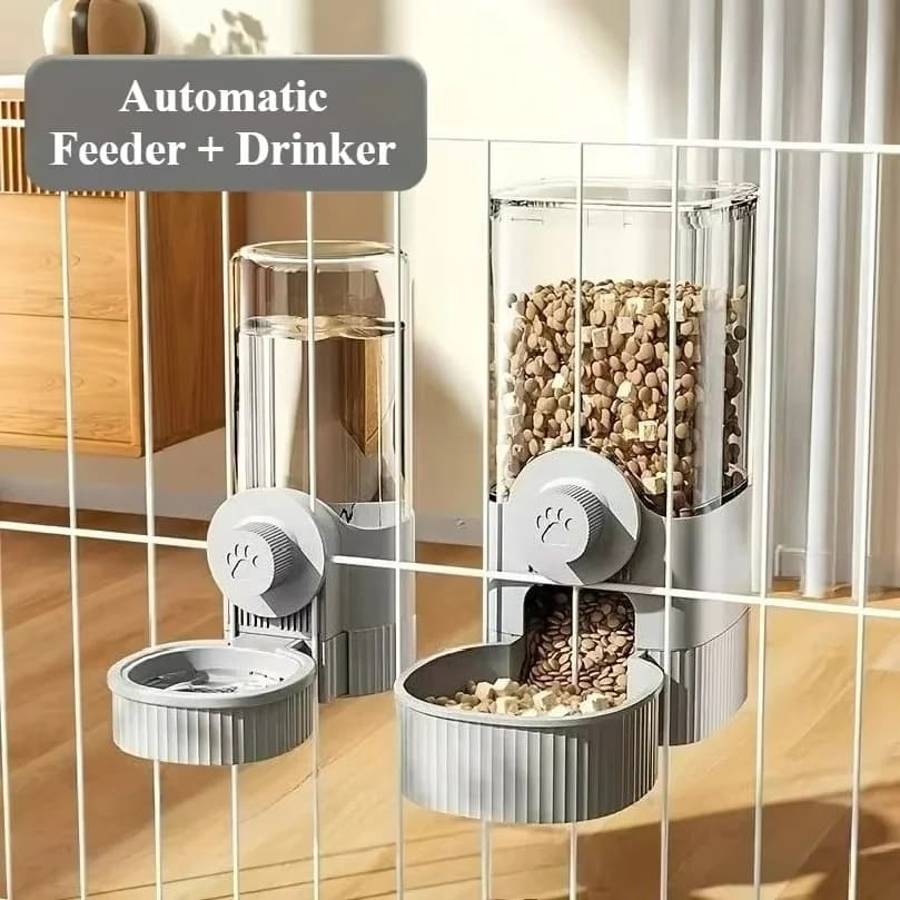 Hanging Cat Dog Automatic Food Feeder/Water Dispenser, Gravity Pet Auto Feeder Waterer Set with Container Bowl for Cage