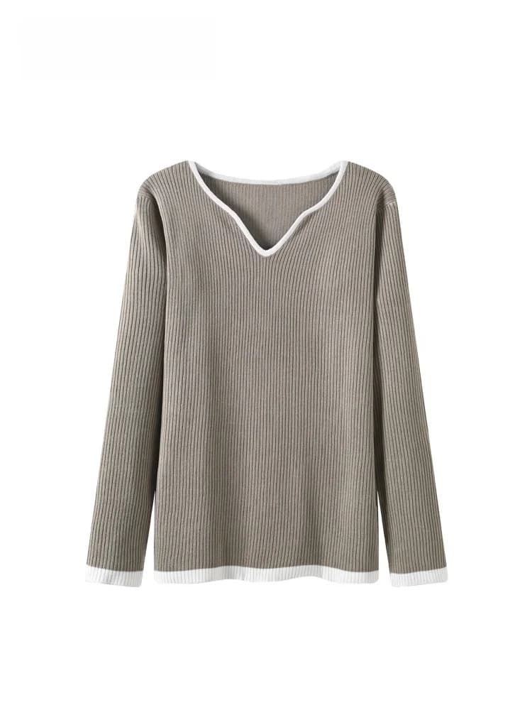 Maglione da donna taglie forti con scollo a V, maniche lunghe e orlo irregolare, effetto snellente e coprente, ideale per l'autunno e l'inverno