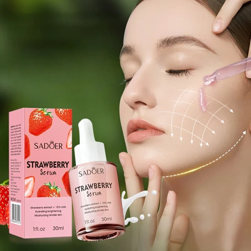 1 bottiglia, 30 ml di essenza di latte alla fragola, contiene estratto di fragola, vitamine C ed E, niacinamide e altri ingredienti, senza profumo, senza alcol, idratante, adatta a tutti i toni di pelle beige chiaro, unisex