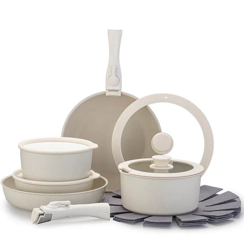 Set of kitchen utensils stacked by 15 pieces Non-stick pan Milk pot Medical stone pot set of pots for pots 2025 hot sale