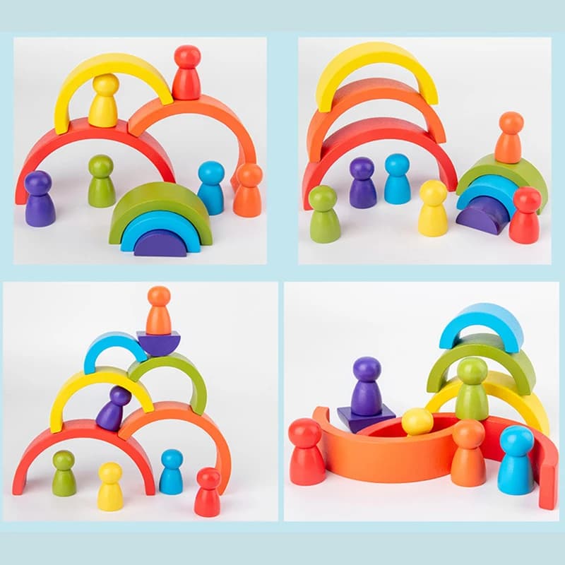 Giocattolo arcobaleno in legno fai-da-te per bambini, blocchi impilabili creativi in legno, giocattolo per neonati, giocattoli educativi Montessori per bambini