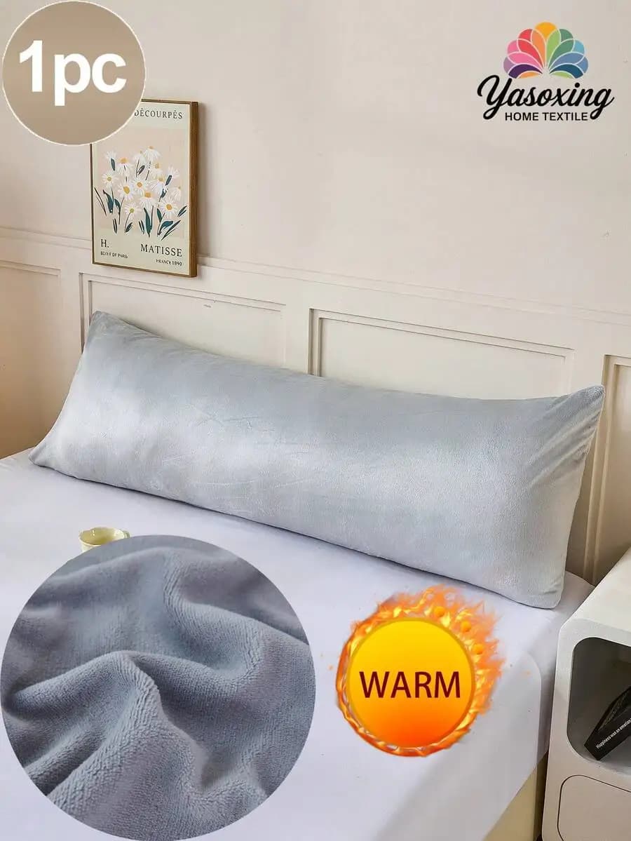 1 super soft grey pillowcase for 20x54 inch cushion with envelope closure, hot bed cover