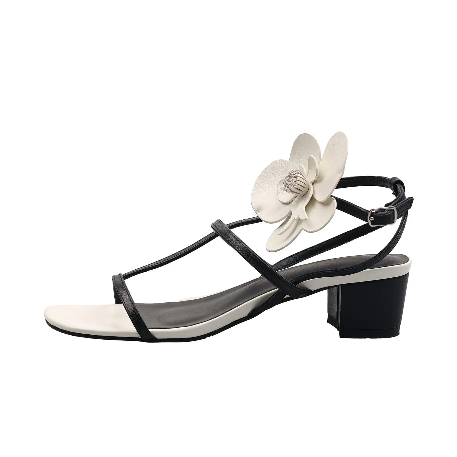 Arden Furtado 2025 Summer Holiday style sheepskin Square toe Chunky heel Open toe sandals flower Mixed Colors T belt sandals