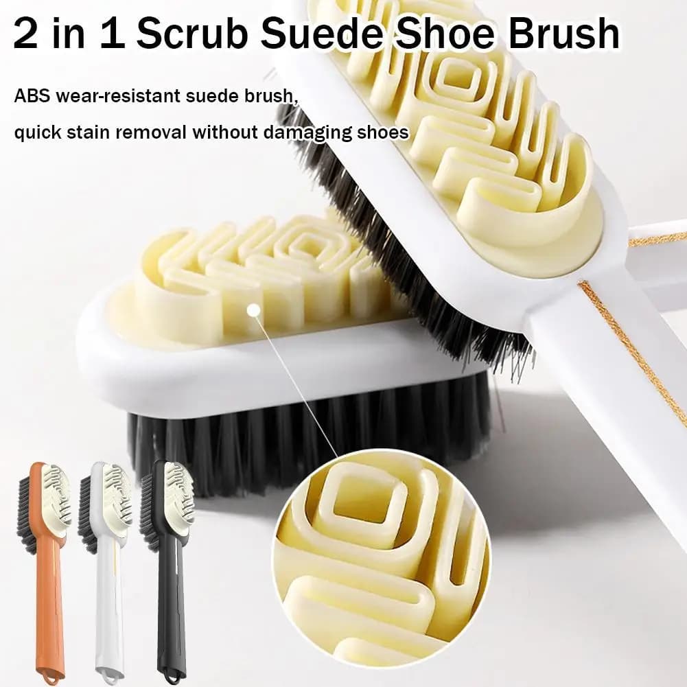 Spazzola per la pulizia delle scarpe premium Setole in ABS Doppio uso asciutto e bagnato Manico ergonomico Foro per appendere Cura della pelle Opzioni multicolori
