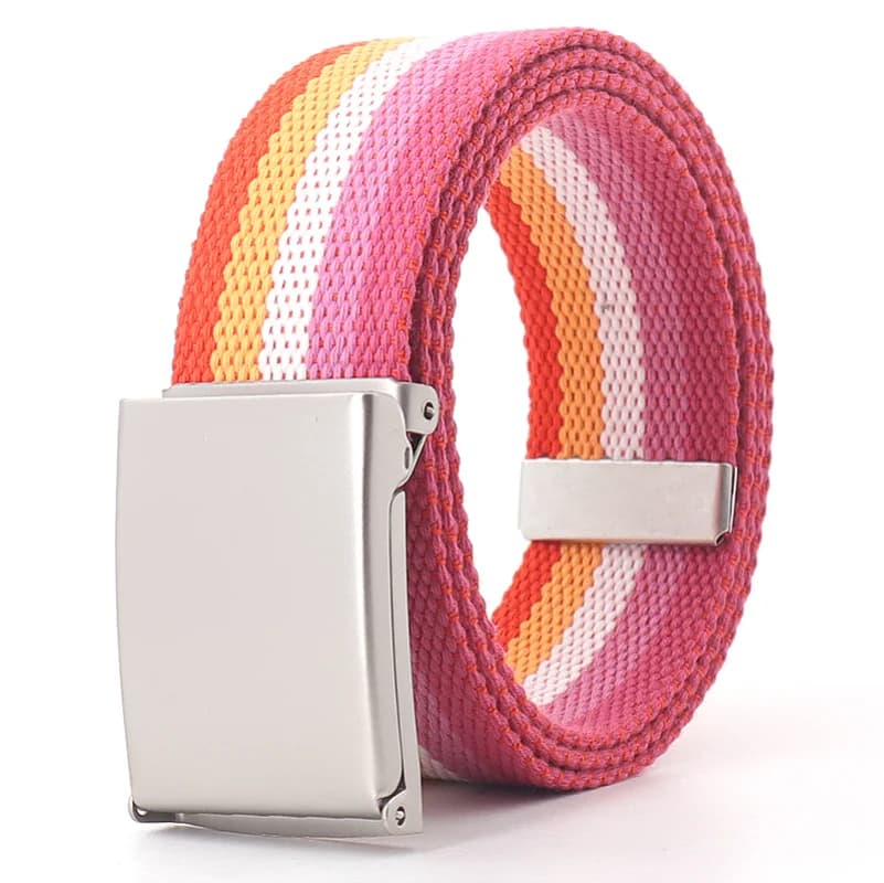 120cm Colorful Stripes Canvas Belt for Women Jeans Waistband Adjustable Belt Men Outdoor Travel Tactical Metal Buckle Belt