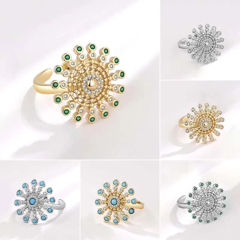 Shuangshuo Anti Stress ansia Spinning anelli di girasole per le donne girevole Geometric Spinner Fidget Ring gioielli insoliti