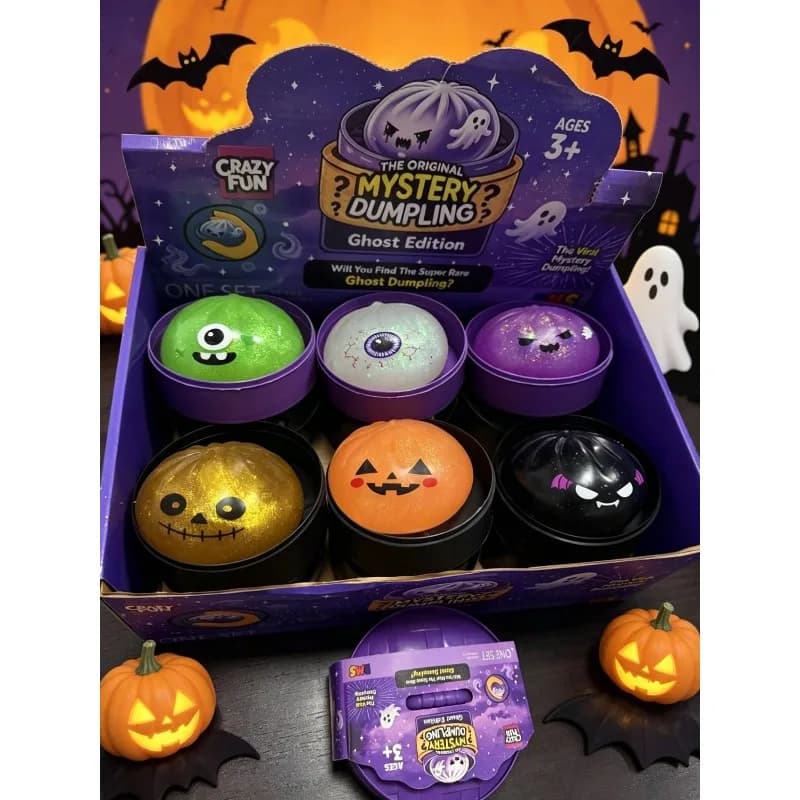 Glitter Spooky Mystery Dumpling Squishy Toy Halloween Ghost Slow Rebound Stress Relief Squeeze Desktop Ornament Gift