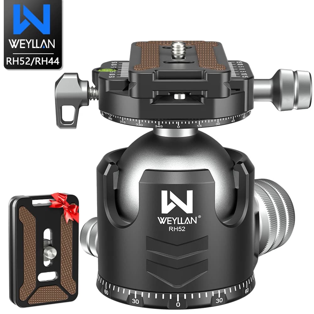 WEYLLAN RH52/44 Dual Panoramic Camera Ball Head Mount Low Profile Ballhead with Two Arca Quick Release Plate for Tripod Monopod