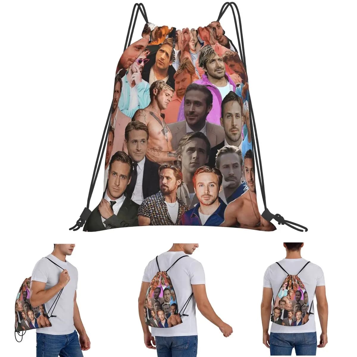 Zaini con collage di foto di Ryan Gosling, borse portatili con coulisse, borse sportive, borse per libri per uomo, donna, studenti