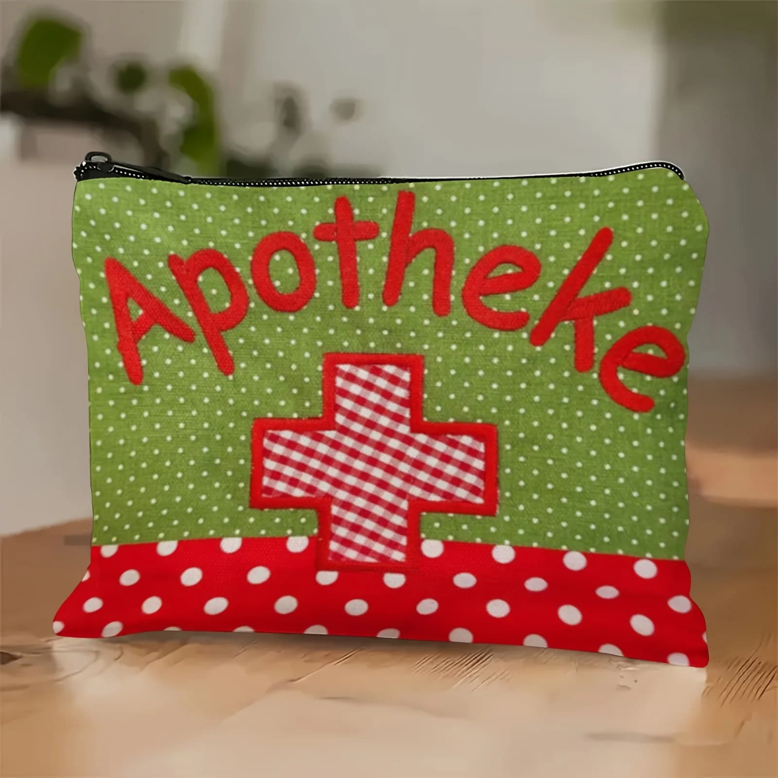1 kit di pronto soccorso rosso e verde con design a croce, borsa per il trucco - borsa per gioielli, perfetta borsa da viaggio con cerniera, divertente regalo di compleanno