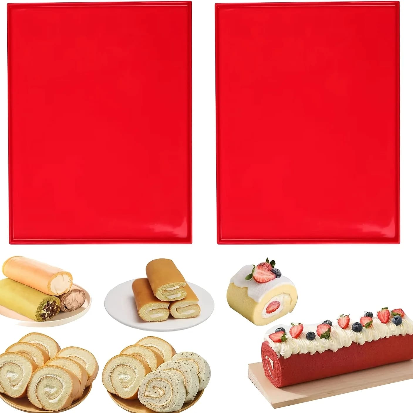2 Tappetini in Silicone per Dolci Svizzeri - Antiaderenti con Bordi, Facili da Pulire, Ideali per Preparare Dolci Svizzeri, Pasticcini, Biscotti