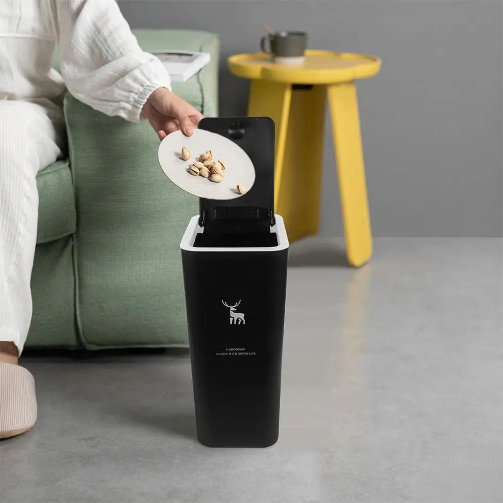 15L Press Top Trash Can Plastic Garbage Container Waste Paper Basket Recycle Bin for Home Kitchen Bathroom Office