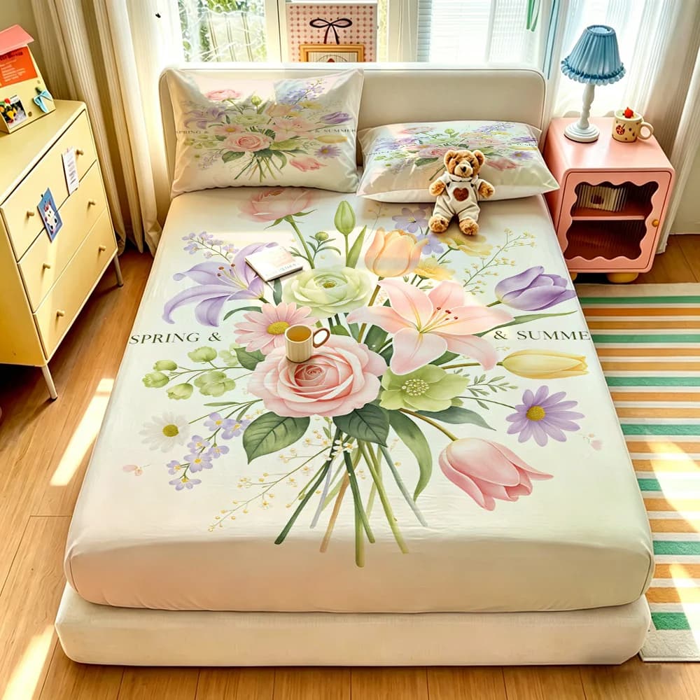 3PCS ink style printed coreless bed sheet set with bedding decoration that can be machine washed