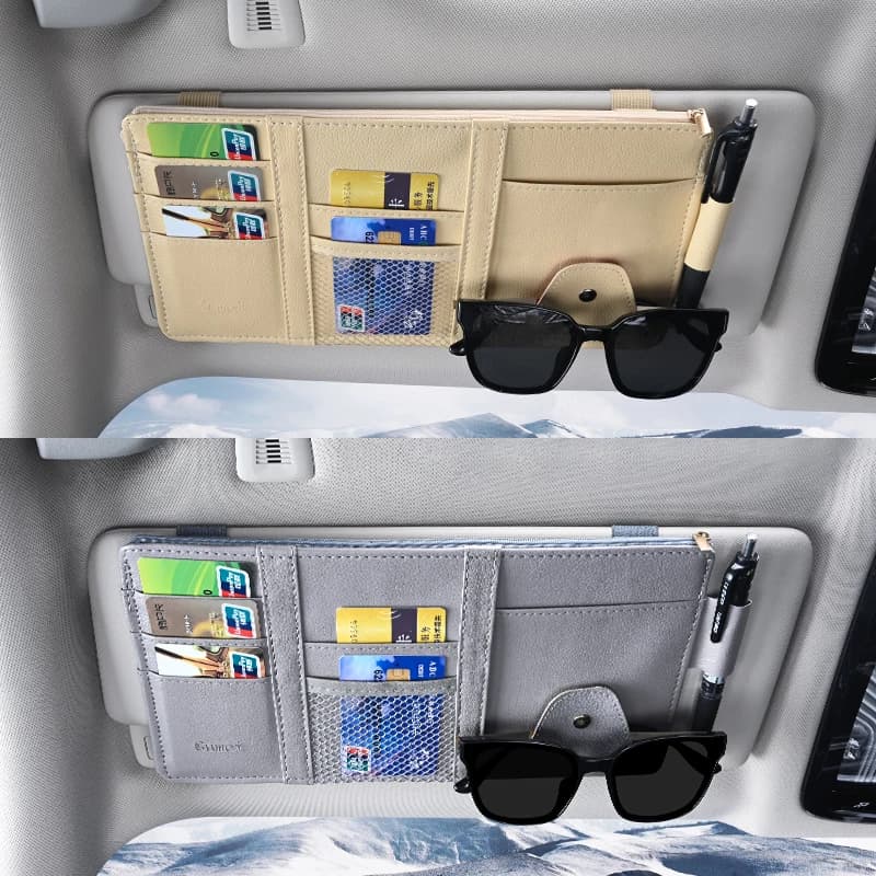 Organizer per Parasole Auto con Tasche Multiple, Porta Biglietti da Visita, Porta Occhiali da Sole, Custodia per Oggetti Vari, Accessori Interni