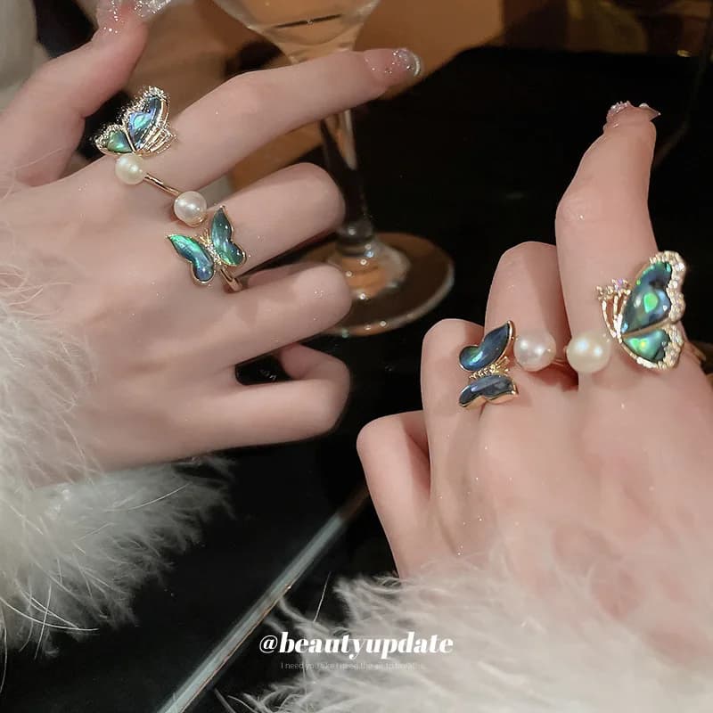 Anello Aperto in Vero Oro con Zirconi, Perle d'Acqua Dolce e Conchiglia di Abalone, Gioiello Personalizzato di Lusso per Uomo