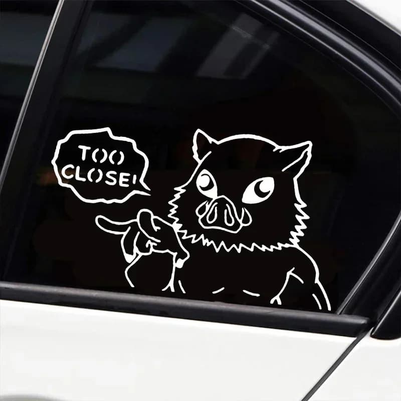 Too Close Warning Demon Slayer Anime Adesivo per auto Auto Body Paraurti Finestra Moto Laptop Parete Pellicola in vinile Decalcomania Accessori per auto