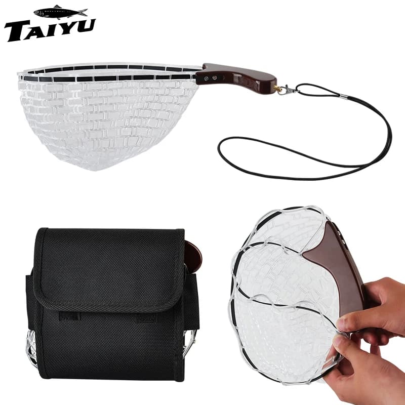 TAIYU New Product Stream Fishing Net Full Set with Bag for Small Fish Folding Wood Handle Silicone Net for Microorganisms