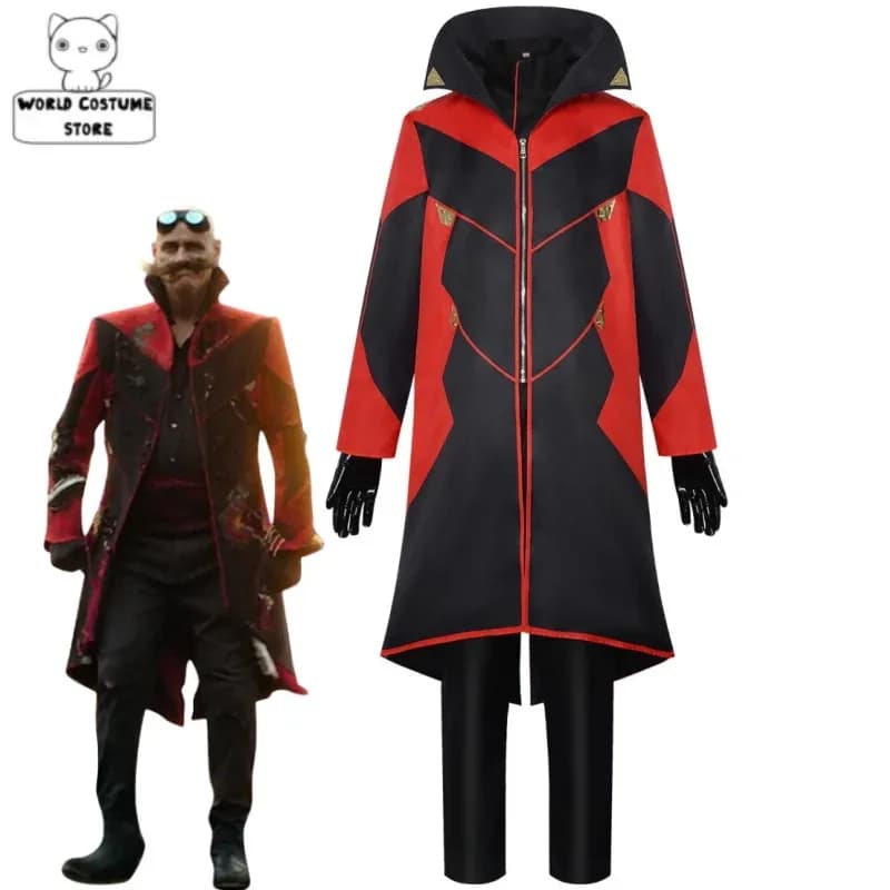 Anime film Hedgehog Dr Eggman Cosplay Giacca Pantaloni Costume Uomo Ivo Robotnik Trench Uniforme Halloween Abiti da festa Uomo Sonic