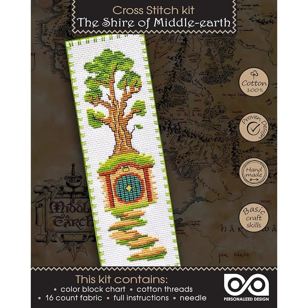 Kit per Punto Croce 'LOTR: Il Contado della Terra di Mezzo' - Segnalibro Ricamato Fai-da-Te con Schema