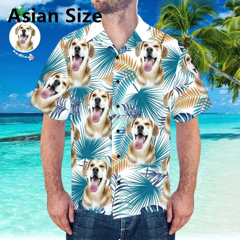 Divertenti camicie hawaiane personalizzate con faccia di cane per uomo Personalizzazione fai da te con faccia di animale domestico Camicia a maniche corte stampata in 3D Camicetta ampia e traspirante