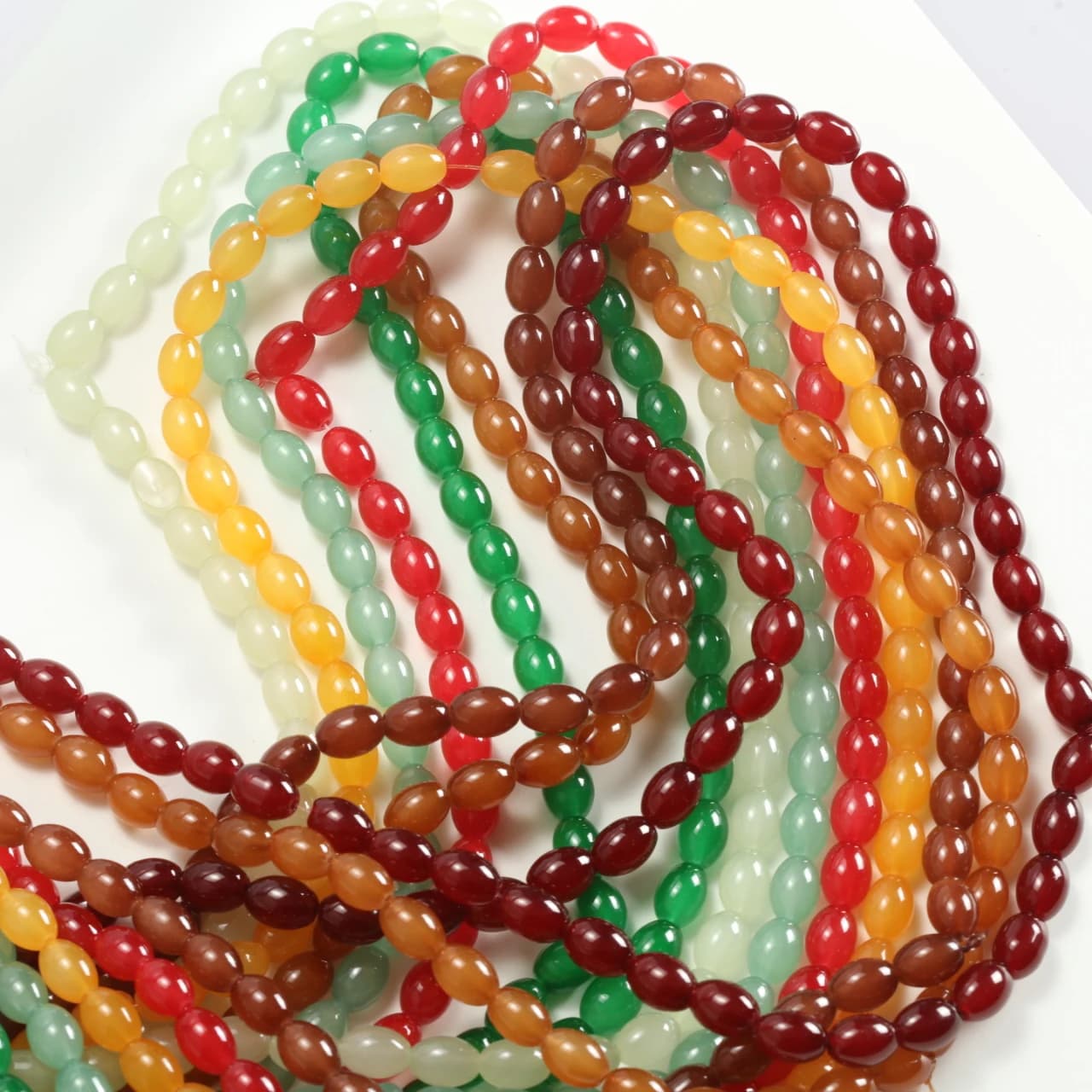 100 pz Perline in Vetro Imitazione Giada 8x11mm, Colore Solido, Forma Ovale, Stile Cinese, Perline Sciolte per Bracciali e Collane