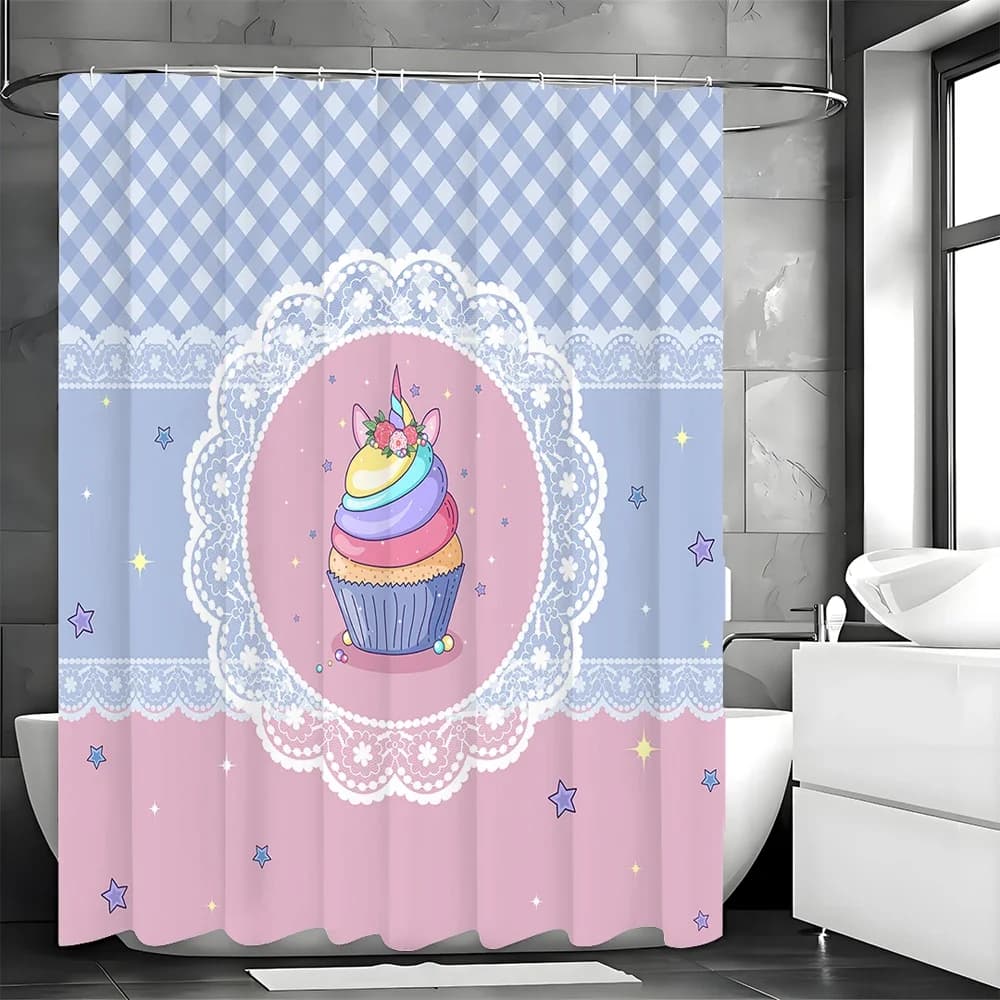 Tenda da doccia per gelato in pizzo blu polvere, tenda da doccia decorativa per bagno, tenda da doccia impermeabile con ganci