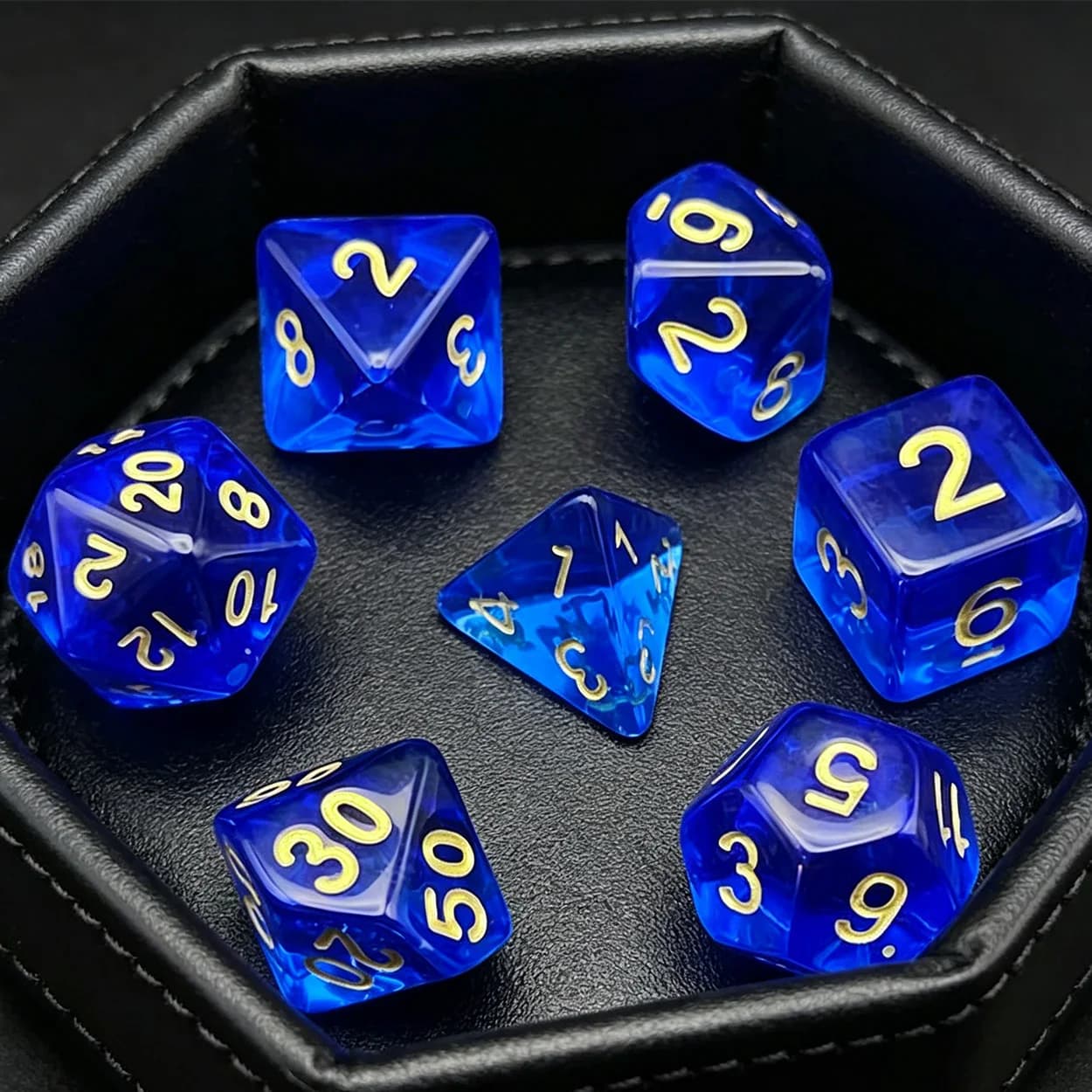 Set di 7 Dadi in Acrilico Blu Reale, per Giochi di Ruolo come Dungeons and Dragons, Regalo Divertente e Originale per Halloween/Natale