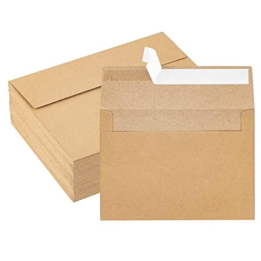 Kraft Paper Envelopes, 50 Pack, 5 x 7 Inch, A7 Envelopes, Self-Seal Card Envelopes, Invitation/Postcard Envelopes