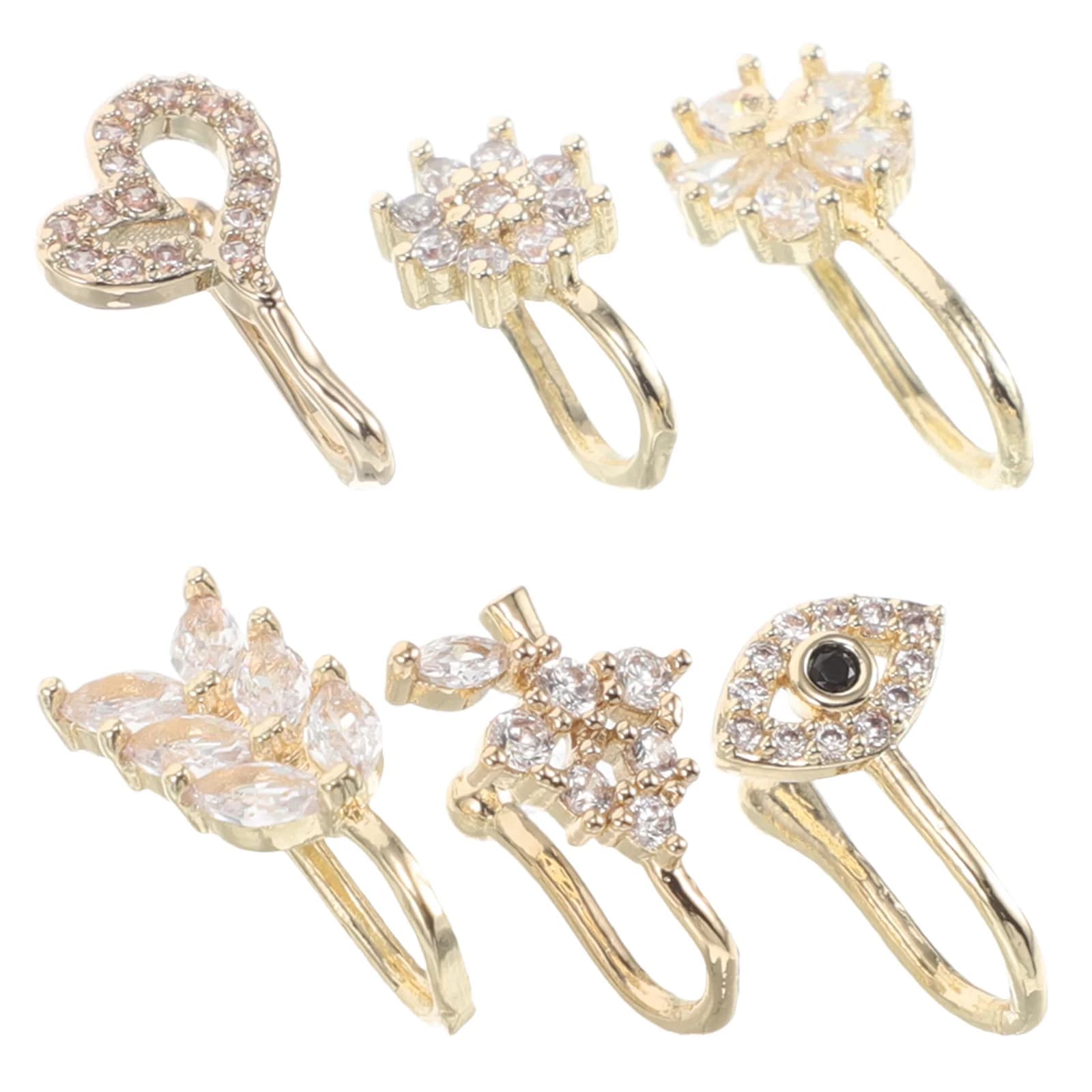 6 pezzi clip da naso regolabili clip a forma di U non penetranti su anelli da naso per donne e uomini design a forma di fiore con occhi a foglia polsino falso elegante