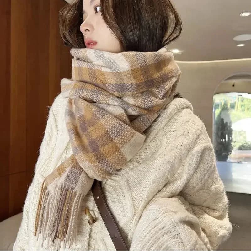 Sciarpa ispessita di media lunghezza da donna Sciarpe coreane dolci e calde in imitazione cashmere Scialle scozzese femminile Avvolge Nappa morbida di alto livello