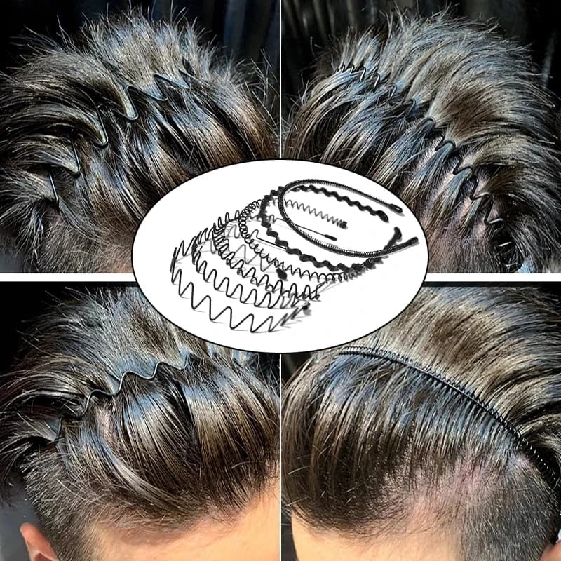 Fascia per capelli unisex in metallo con molla ondulata, nera, antiscivolo, per sport all'aperto, per donna e uomo, semplice, per lavare il viso