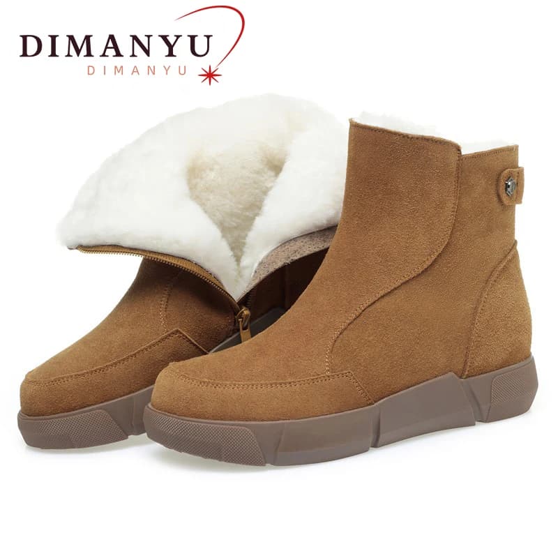 DIMANYU Women's Winter Boots Genuine Leather 2026 Winter New Round Head Warm Ankle Boots Natural Wool Women's Snow Boots