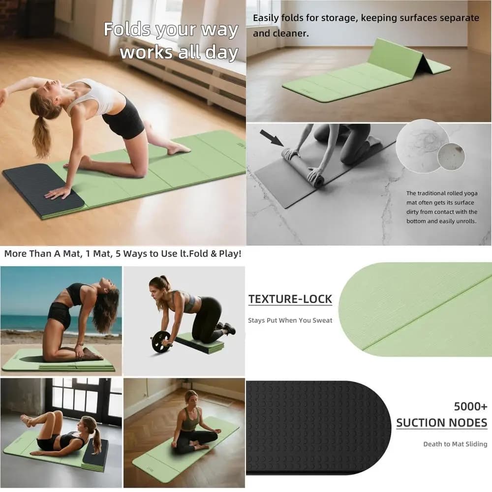 Foldable Yoga Mat, 8mm Thickness, SGS Approved, Anti-slip, 71 x 24, Portable for Travel, Pilates, Camping, Ecological TPE