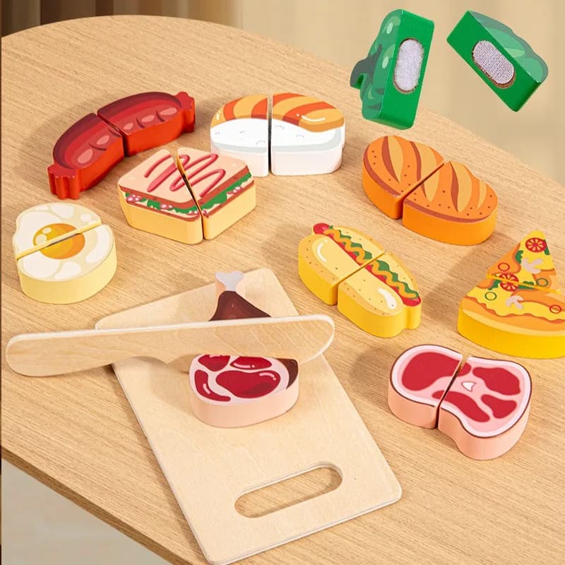 Set di Frutta e Verdura da Tagliare per Bambini, Gioco di Simulazione Cucina, Giocattolo Educativo Classico in Legno