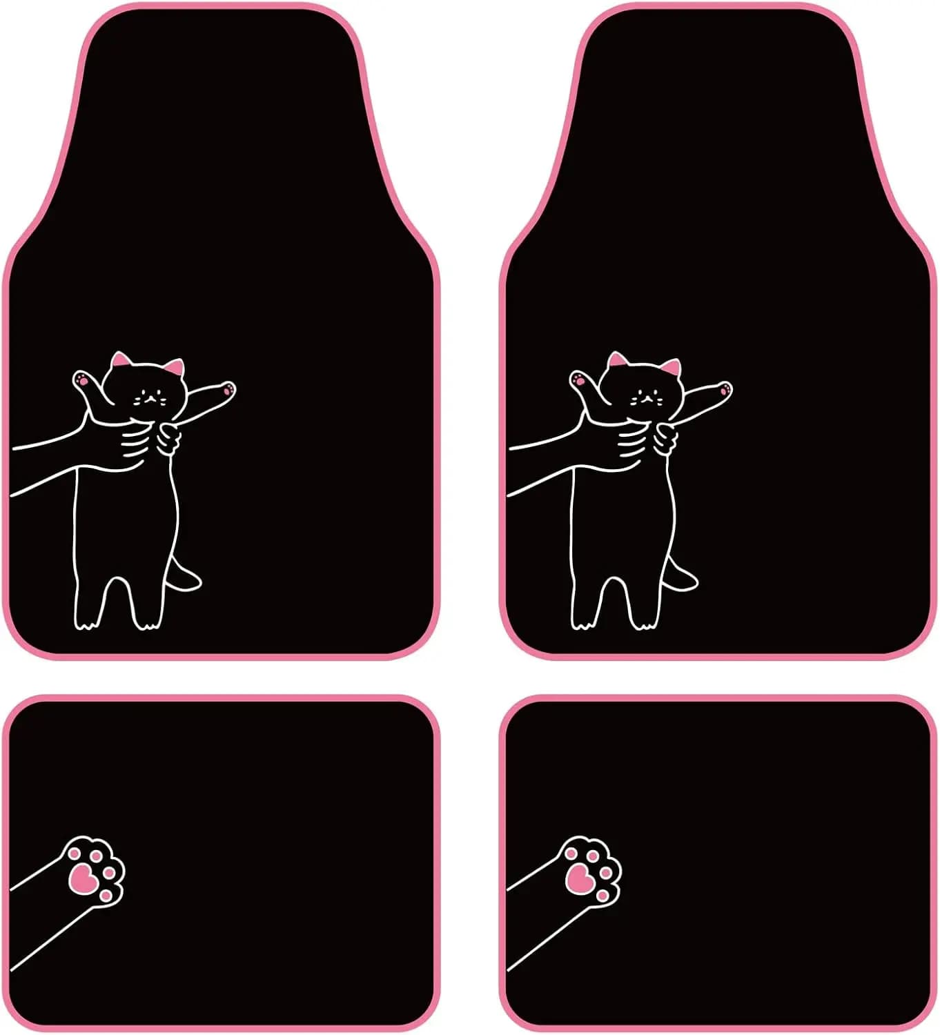 Tappetini per auto con simpatici gatti, adattabili universalmente per berlina, SUV, furgone, set di 4 rosa