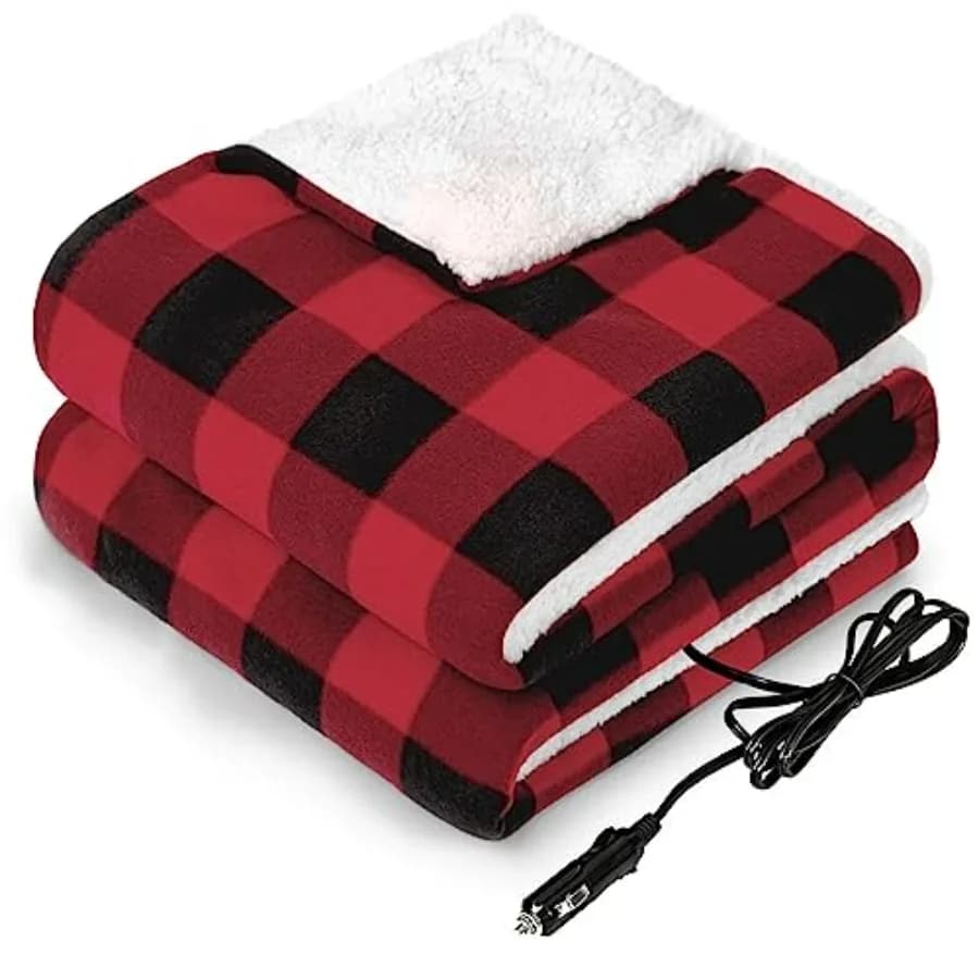 Coperta Riscaldata per Auto 12 Volt, Coperta Elettrica Portatile con 3 Livelli di Riscaldamento e Spegnimento Automatico dopo 4 Ore per Auto, Camion, SUV, Camper o Campeggio