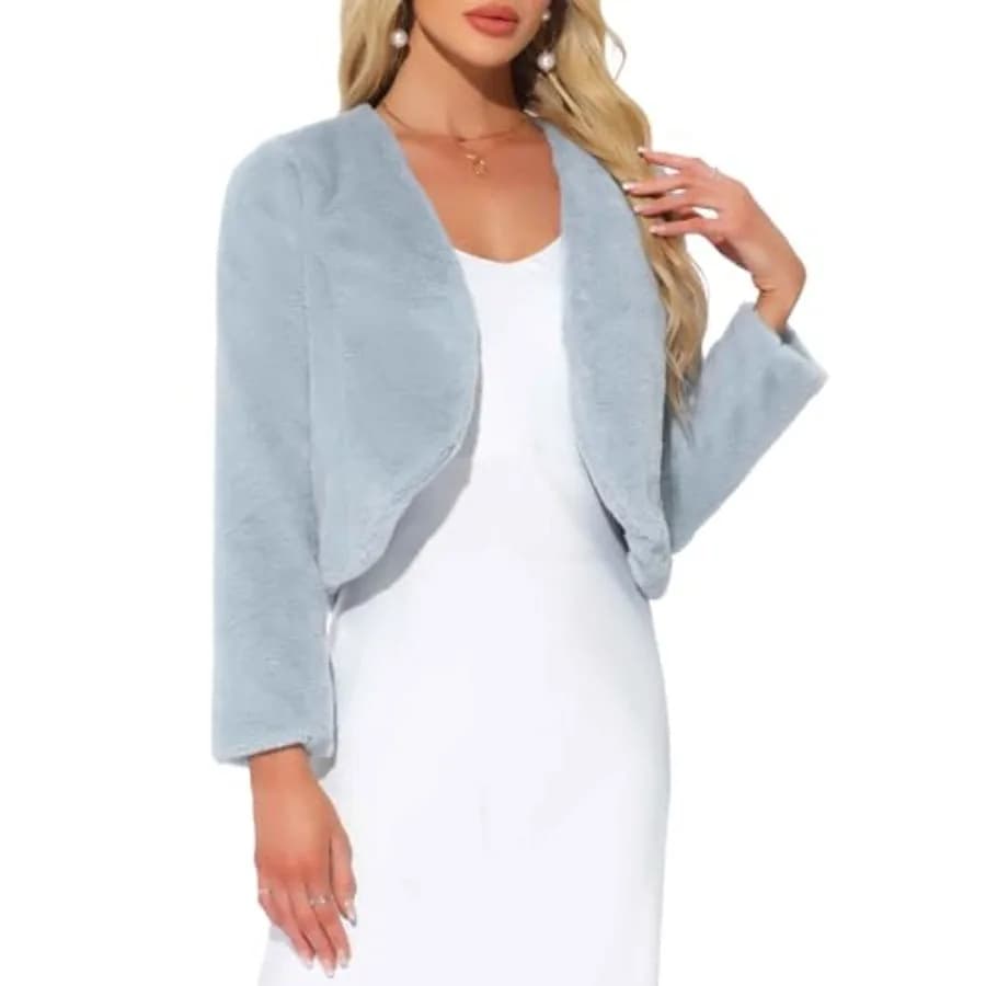Giacca Corta da Donna in Ecopelliccia con Tasche, Manica Lunga, Aperta sul Davanti, Bolero per Abiti da Sposa