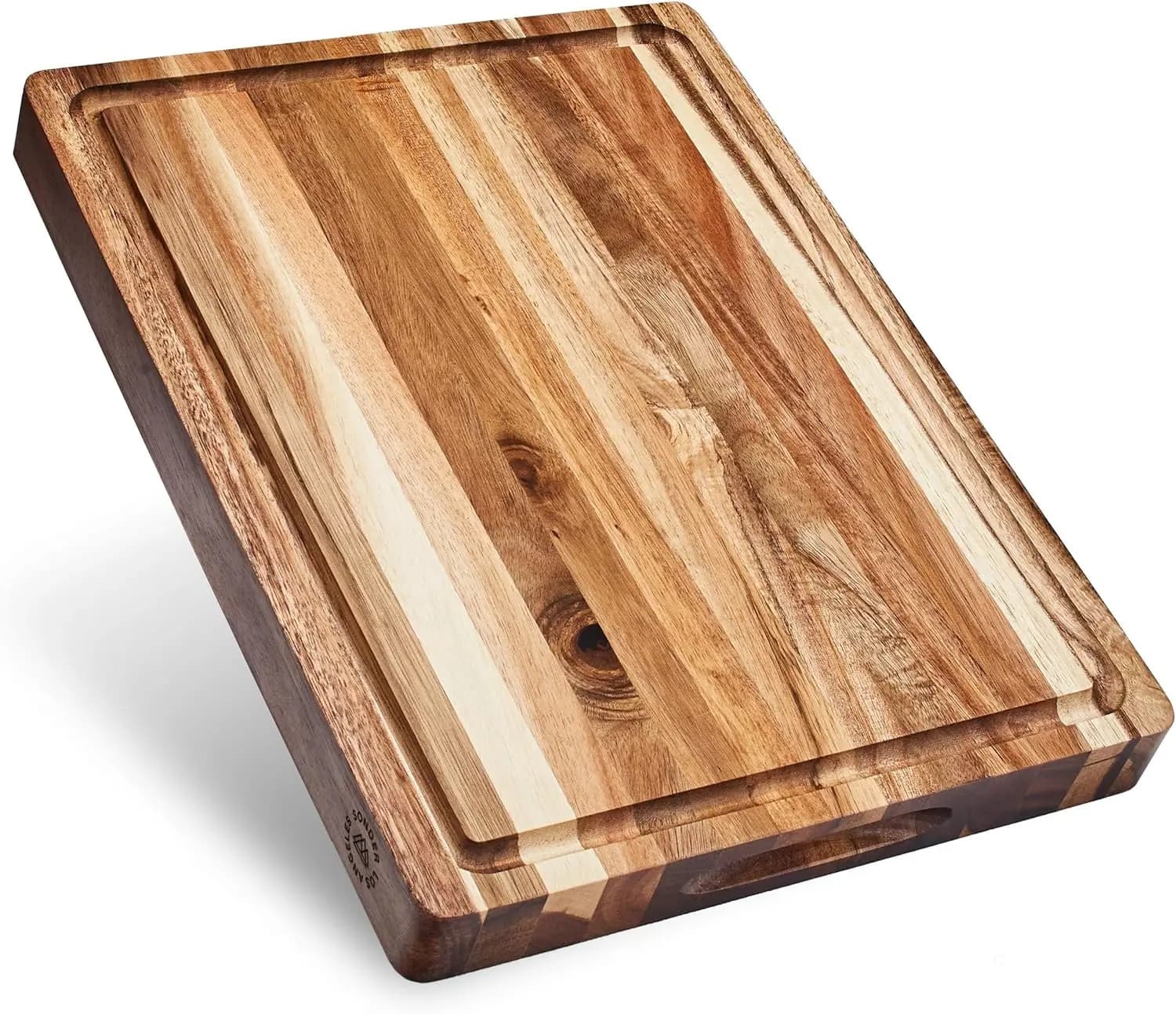 Tagliere in legno di acacia con bordo a grana naturale, scanalatura per succhi e alloggiamento per cracker, 16x12x1.5 pollici, Confezione regalo