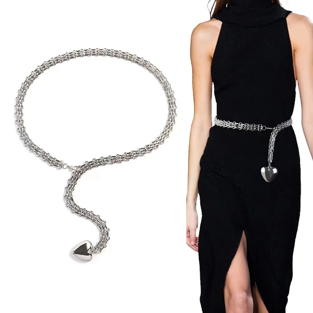 Fashionable Metal Waist Chain Dress Belt Women's Decorative Heart Crossbody Chain Hip Hop Style Single Circle Belt