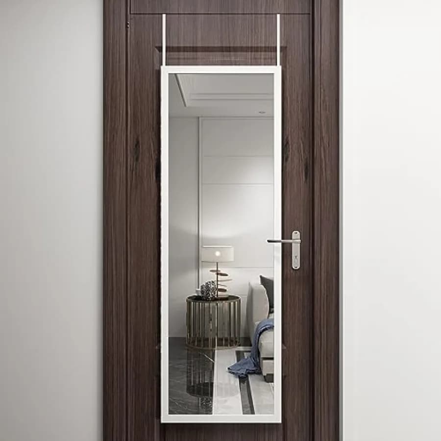 Specchio a figura intera da appendere sopra la porta, 48 x 16 pollici, montabile a parete con 2 ganci in metallo, per camera da letto, soggiorno, bagno, bianco