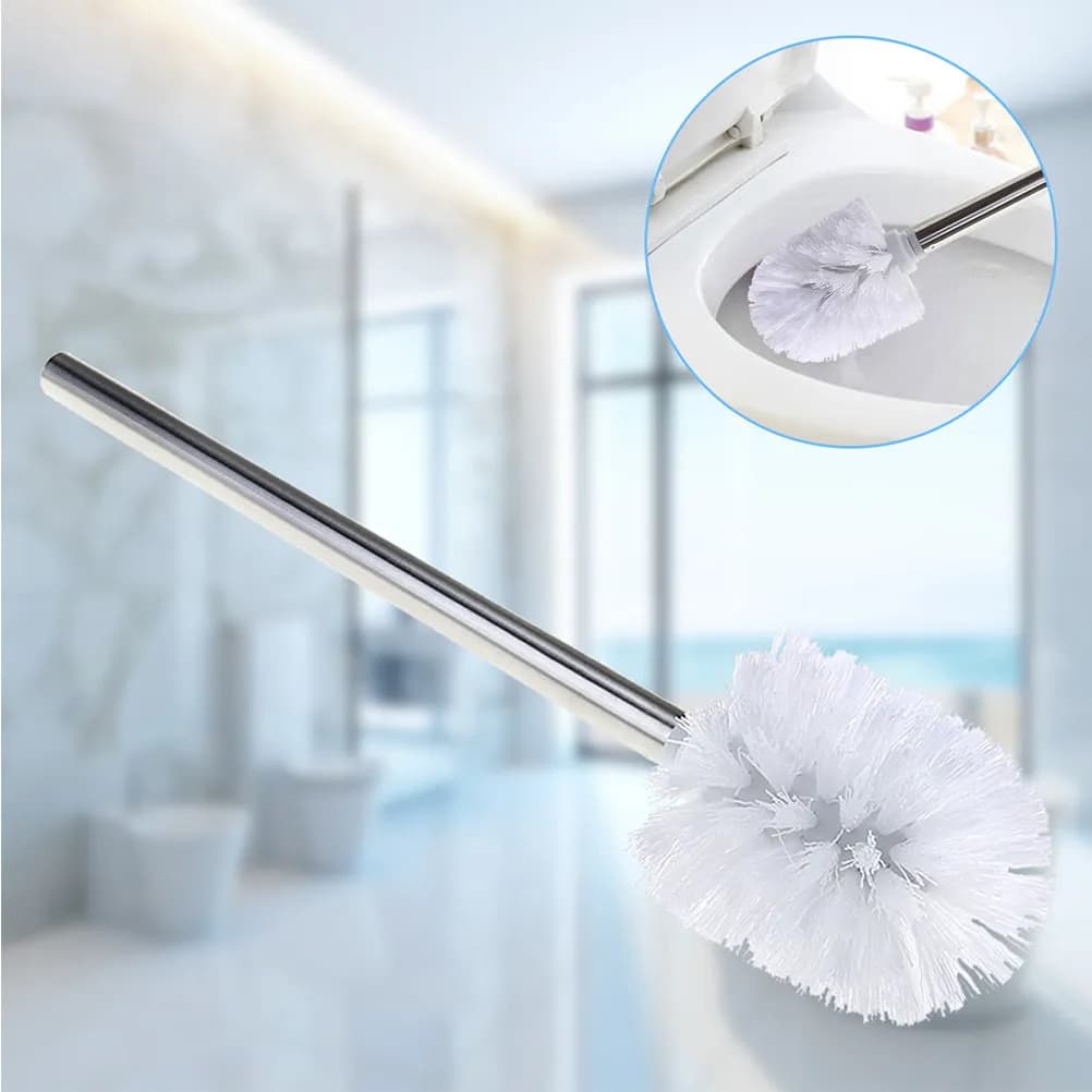 2Pcs Heavy Duty Stainless Steel Toilet Brush with Firm Plastic Bristles Bathroom Cleaning Tool Anti Bend Handle Replaceable Head