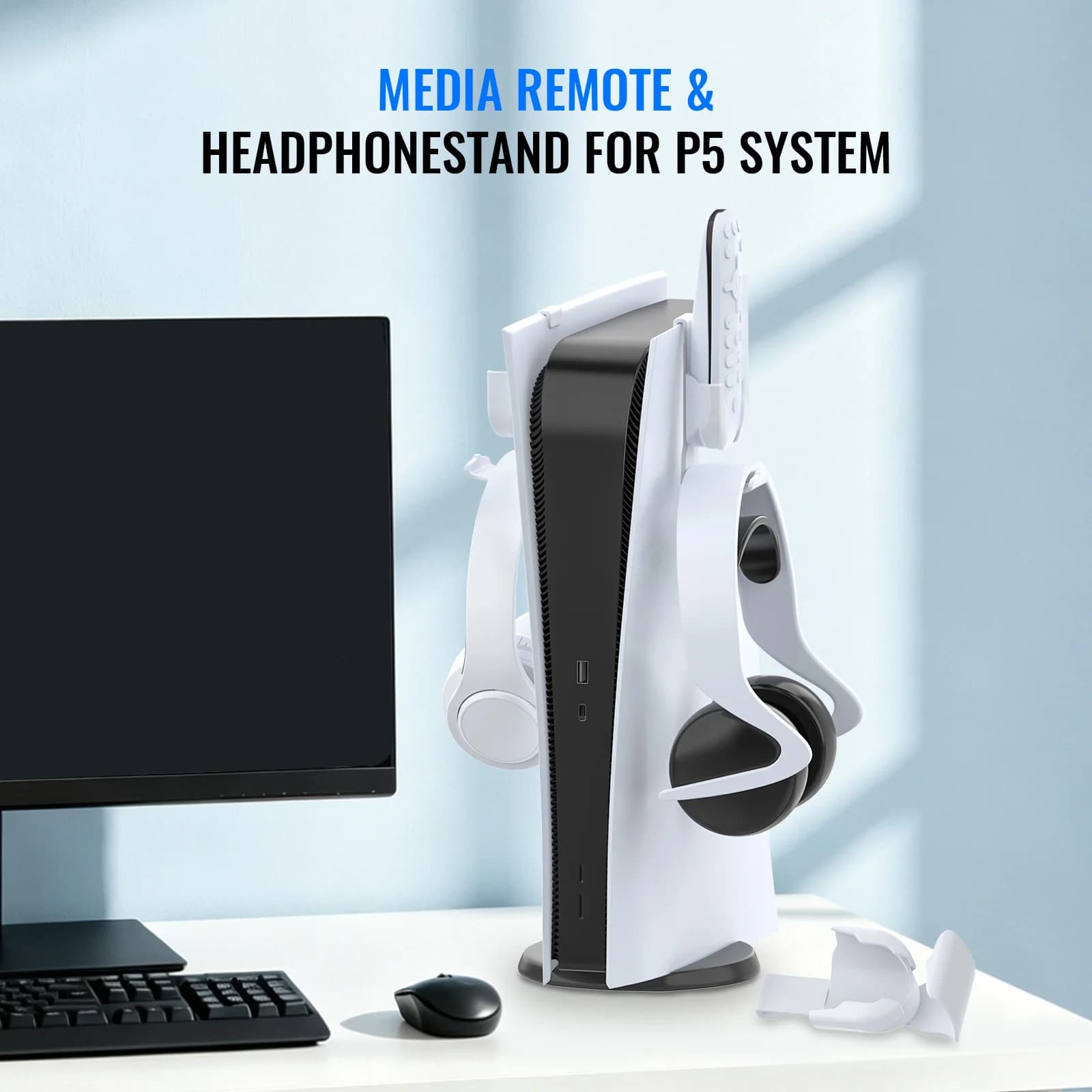 Headset Remote Stand for PlayStation 5 Series Headphone Remote Hanger Headphone Remote Mount for PS 5/Slim/Pro Gaming Setup