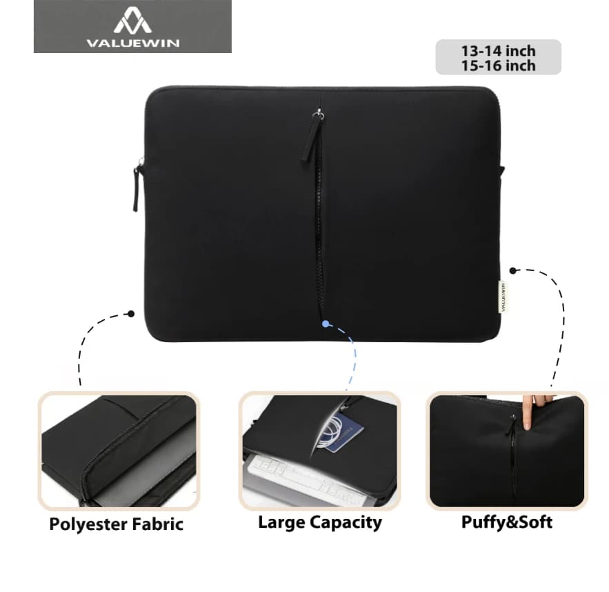 Custodia per laptop 13-14 pollici 15-16 pollici per MacBook Air 13 MacBook Pro 15/16, borsa protettiva imbottita Comfyable per computer, nera