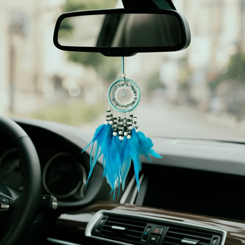 Handmade Dream Catcher Car Pendant Delicate Tassel Hand Knitting Crystal Stone Car Pendant with Feather Exquisite Interior