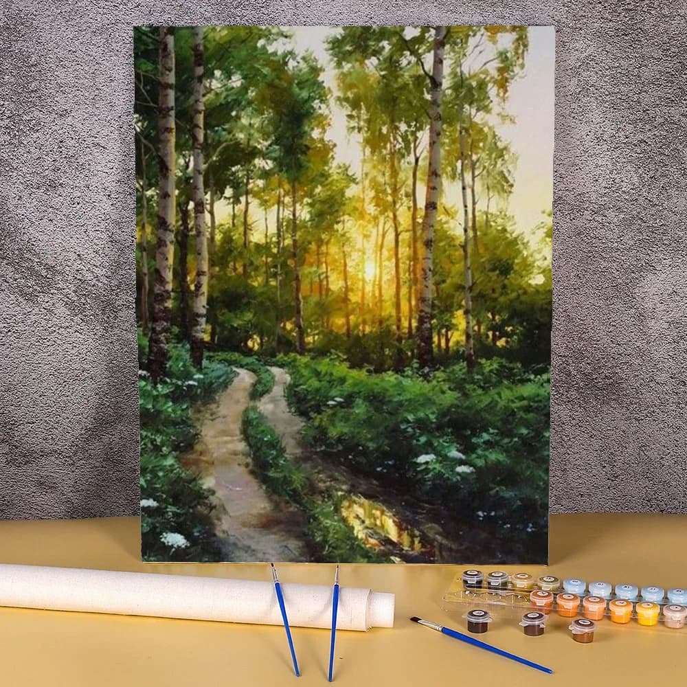 Modern Picture Painting By Numbers Acrylic Paint With Numbers On Canvas Sunset Forest Handicrafts For Home Decors Wall Art