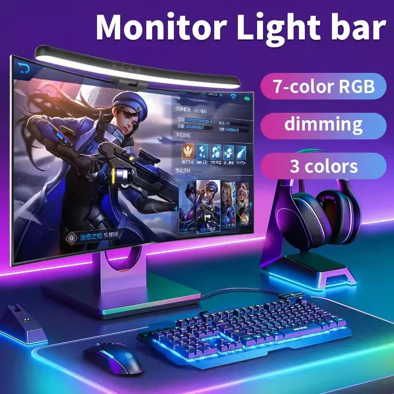 USB screen with continuous adjustment Suspension lights Curved screen RGB monitor lightbar Background Atmosphere desk lamp Monitor light bar